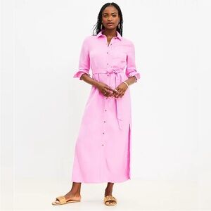 LOFT Bright Pink Button-Down Maxi Dress